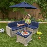 Набор садовой мебели для детей (секционный диван, пуф-стол, зонт), серо-синий (20177_KE)