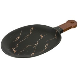 Блюдо для сервировки с деревянной ручкой коллекция "золотой мрамор" цвет: black 37,5*19*2,4 см Lefard (412-124)