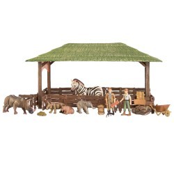 Набор фигурок животных cерии "На ферме": Ферма игрушка, зебра, слоненок, бегемоткик, носороги, фермеры, инвентарь - 21 предмет (ММ205-078)