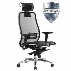 Кресло офисное Метта Samurai S-3.04 с подголовником сверхпрочная ткань-сетка черное 531535 (1) (91117)