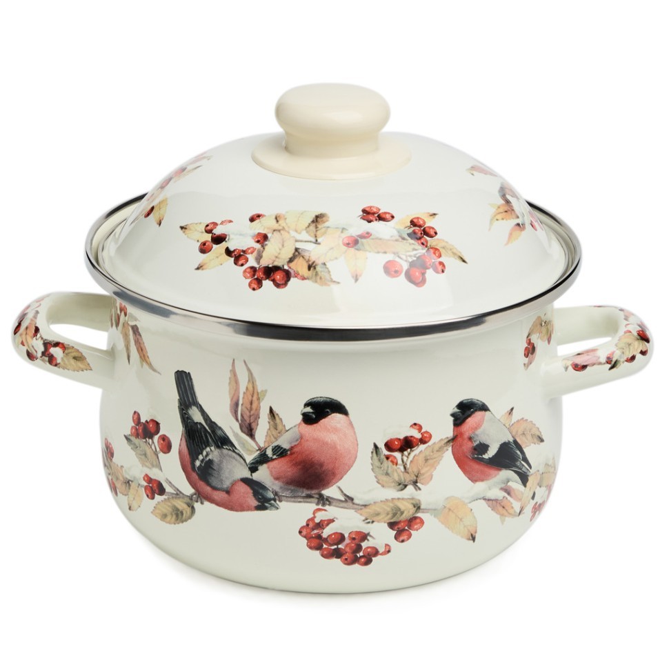 Кастрюля agness эмалированная с эмал.крышкой серия "снегири", 2.0 л, 18*11 см Agness (934-746)