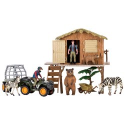 Набор фигурок животных cерии "На ферме": Ферма игрушка, зебры, медведи, квадроцикл для перевозки животных, фермер, инвентарь - 13 предметов (ММ205-056)
