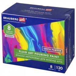 Краски акриловые для техники Флюид Арт 8 цветов по 120 мл Цвета радуги Brauberg 192242 (1) (90810)