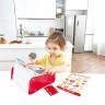 Детская игрушечная деревянная касса с набором наклеек, калькулятором, светом и звуком (E3184_HP)