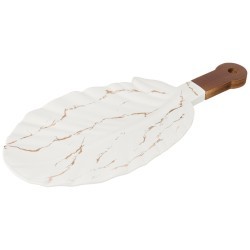 Блюдо для сервировки с деревянной ручкой коллекция "золотой мрамор" цвет: white 39,5*17,8*2,5 см Lefard (412-131)