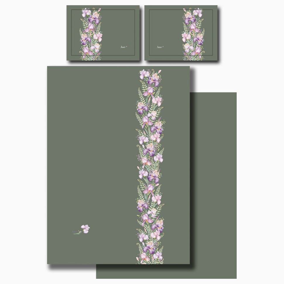 Кпб 1,5 спальный "irises" зеленый, сатин, хлопок 100%, под.150х210-1шт,пр.180х220-1шт,нав.50х70-2шт Lefard (989-003-13)