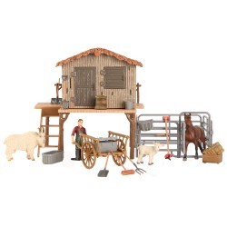 Набор фигурок животных cерии "На ферме": Ферма игрушка, лошадь, козы, фермер, инвентарь - 21 предмет (ММ205-063)