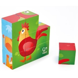Детские деревянные кубики головоломка "Ферма", 6 вариантов картинок (E1618_HP)