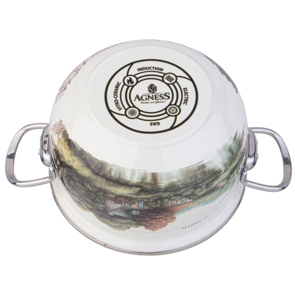 Кастрюля agness эмалированная со стеклянной крышкой серия "family house", 3,8 л диа. 22см Agness (943-068)