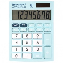 Калькулятор настBRAUBERG ULTRA PASTEL-08-LB 154x115 мм 8 разр ГОЛУБОЙ 250513 (1) (93103)