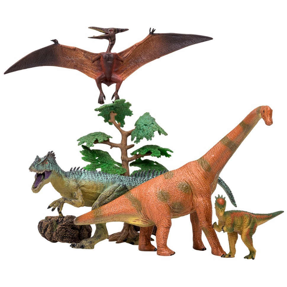 Динозавры и драконы для детей серии "Мир динозавров": птеродактиль, брахиозавр, аллозавр, пахицефалозавр (набор фигурок из 7 предметов) (MM206-025)