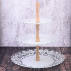 Ваза для фруктов КРУЖЕВО-2 3-х яр 6пр стекло/дерево (161763)