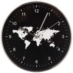 Часы настенные кварцевые "world map" диаметр=30 см. диаметр циферблата=29 см. цвет: черный (кор=6шт. Lefard (220-394)