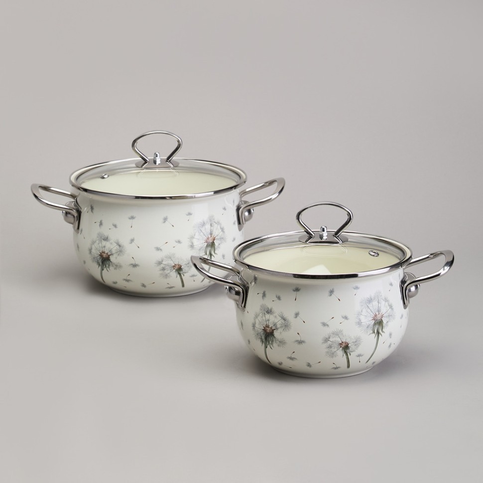 Набор кастрюль эмалированный, серия "dandelion" 4пр. 2,0/2,8л диа.18/20см Agness (943-100)