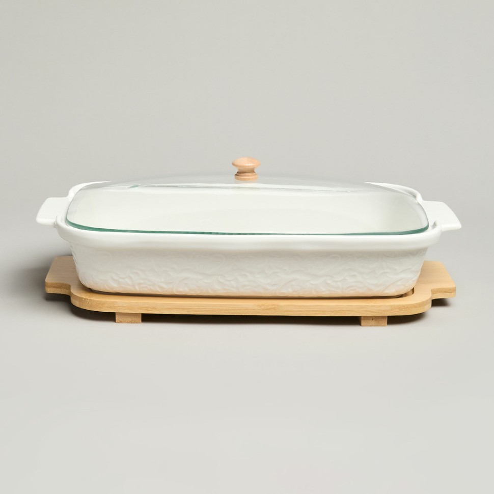 Блюдо для выпекания и сервировки lefard "muse" со стекл.крышкой на дер.подставке 34,5*21*11см 1400мл Lefard (587-243)