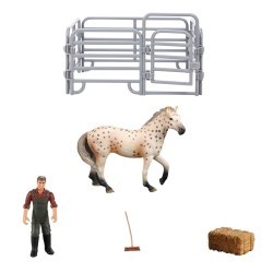 Фигурки животных серии "Мир лошадей": Лошадь, фермер, ограждение, стог сена (набор из 5 предметов) (MM214-315)