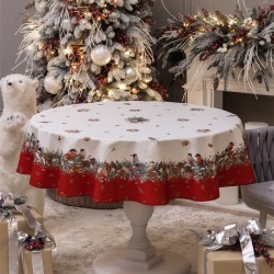 Скатерть круглая "морозко . снегири"150см ,красный, 100% хлопок ,твил с пропиткой Lefard (850-745-23)