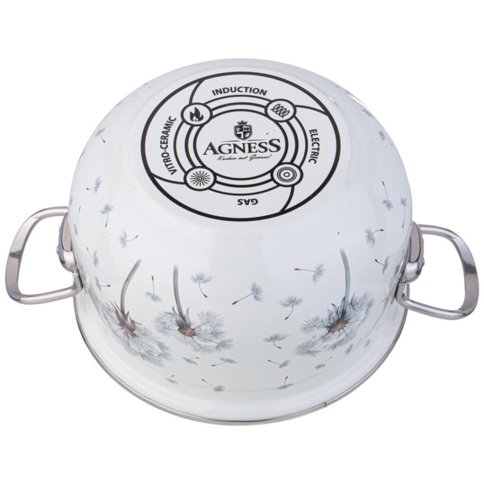Кастрюля agness эмалированная со стеклянной крышкой серия "dandelion", 3,8 л диа. 22см Agness (943-058)