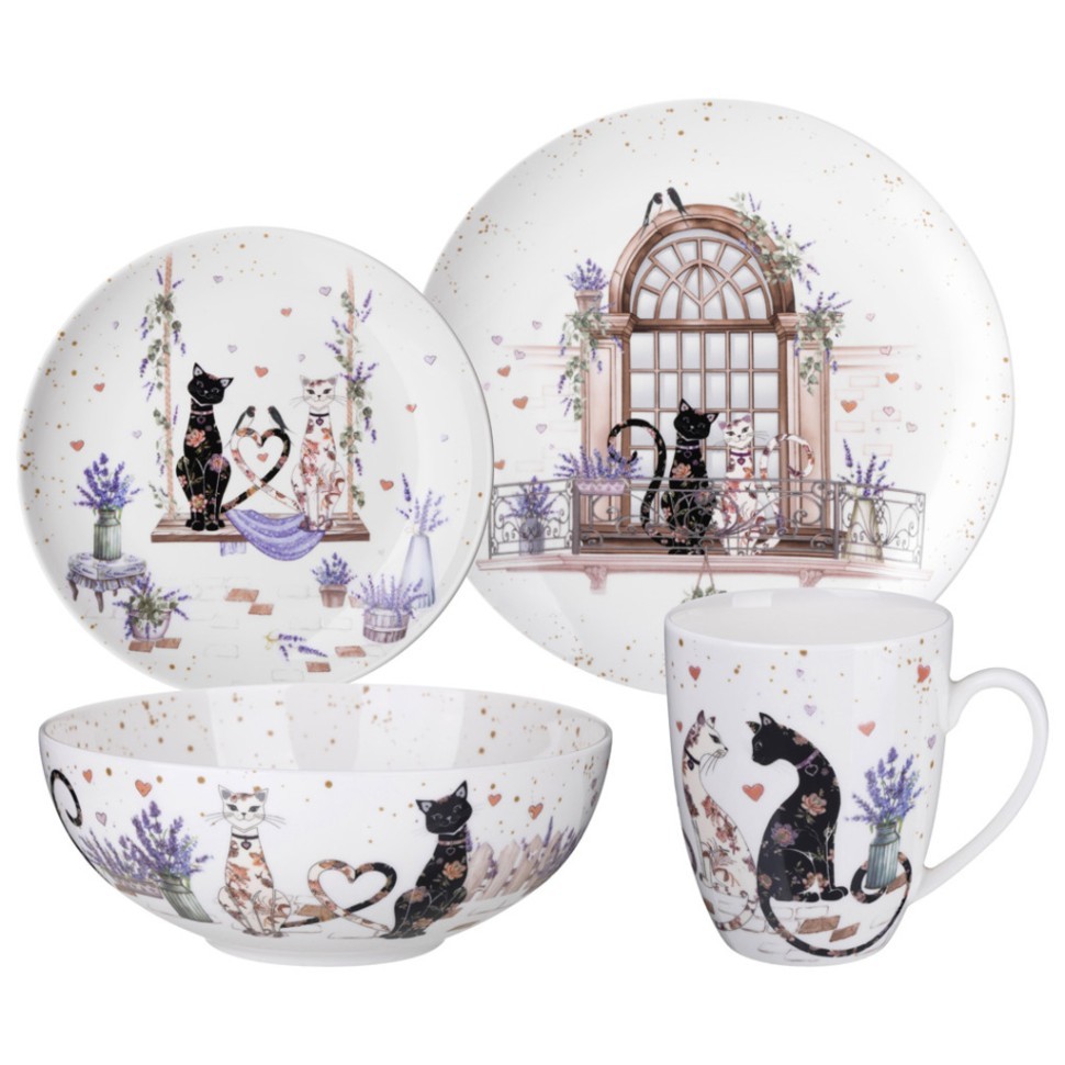 Набор посуды обеденный lefard "лавандовые коты" на 4 пер. 16 пр. Lefard (425-170)