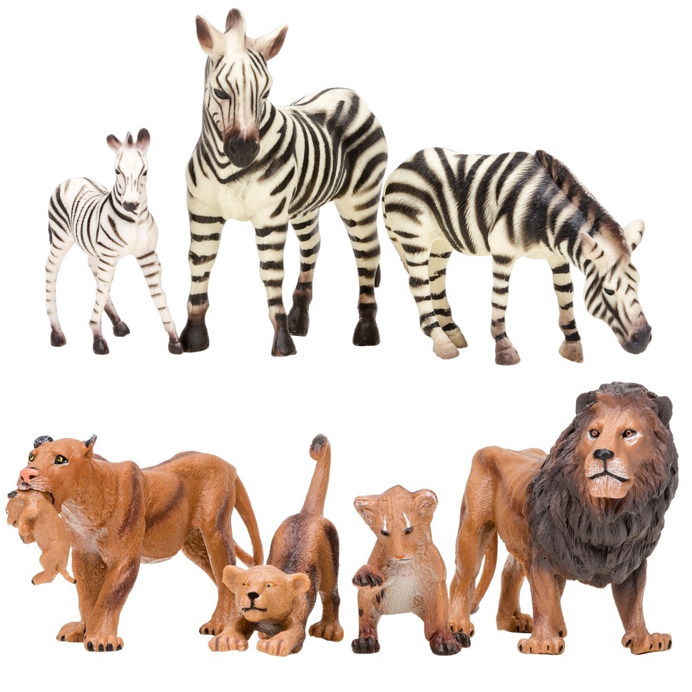Набор фигурок животных серии "Мир диких животных": Семьи львов и семья зебр, 7 предметов (MM201-013)