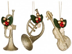 Декоративное изделие "труба, скрипка, валторна с листьями и ягодами" золотой глиттер  9*1 см.высота= Myco International (D-865-308) 