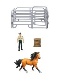 Фигурки животных серии "Мир лошадей": Лошадь, фермер, ограждение, мешок (набор из 4 предметов) (MM214-321)