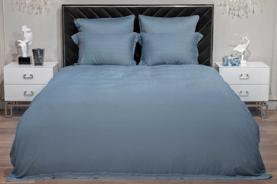 Комплект постельного белья Муар, бамбук, сине-зеленый, Полуторный (145*210) (TT-00014571)