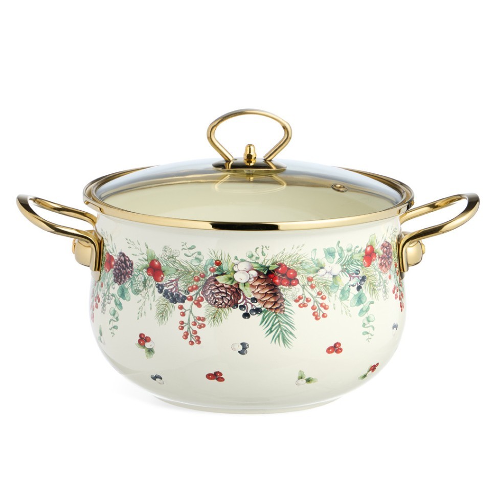 Кастрюля эмалированная agness со стеклянной крышкой серия "celebration", 3.6 л, 22*13 см Agness (943-085)