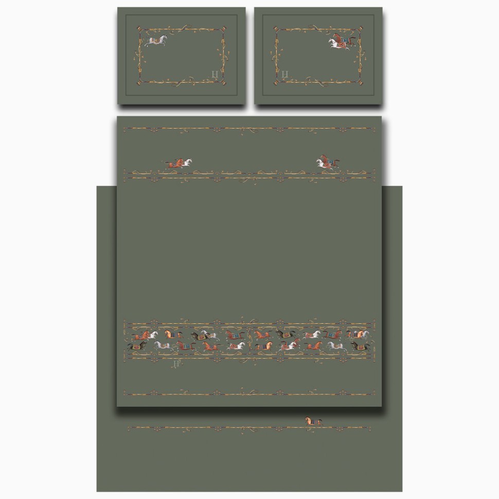 Кпб, евро, "passage" зеленый, сатин, хлопок 100%, подод.200х220-1шт, пр.240х240-1шт, нав.50х70-2шт Lefard (989-001-02)