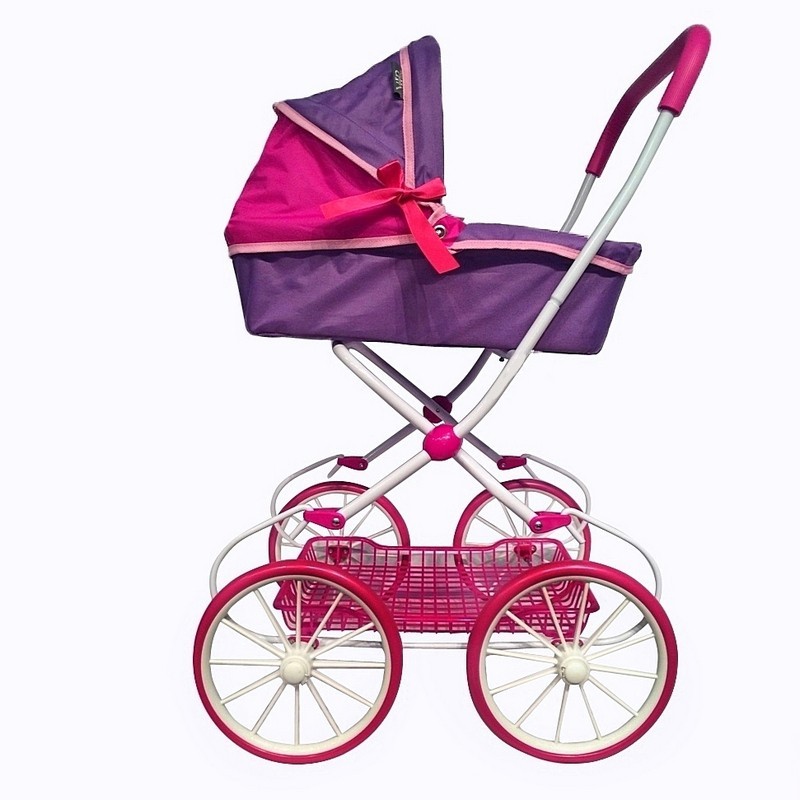 Классическая кукольная коляска на больших колесах цвет фиолетовый+фуксия (603-1_RT)