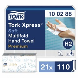 Полотенца бумаж 110 штук TORK Сист H2 Premium к-т 21 штука 2-сл белые 21х34 124550 (1) (92652)