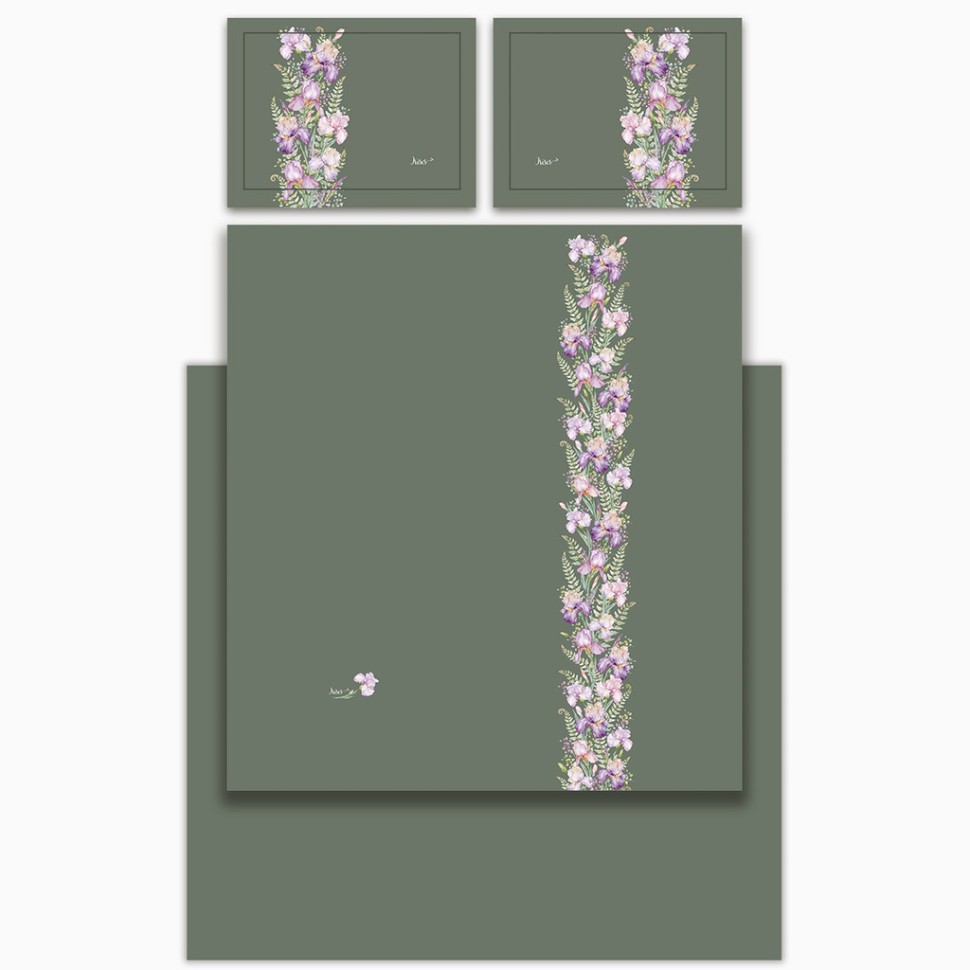 Кпб, евро, "irises" зеленый, сатин, хлопок 100%, подод.200х220-1шт, пр.240х240-1шт, нав.50х70-2шт Lefard (989-001-13)