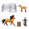 Фигурки животных серии "Мир лошадей": Лошадь и жеребенок, фермер, ограждение (набор из 6 предметов) (MM214-340)