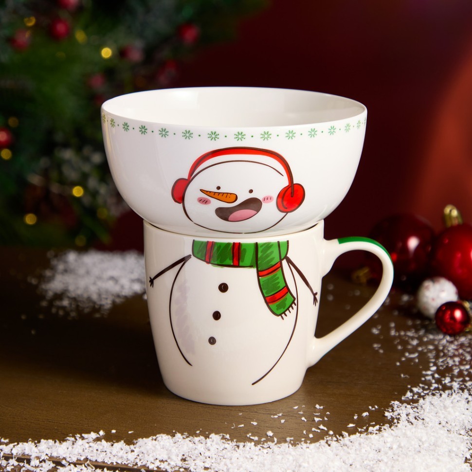 Набор посуды lefard "снеговик" 2 пр. (кружка 360мл, салатник 500мл) Lefard (260-1066)