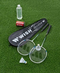 Набор для бадминтона WISH Steeltec 9, 2 ракетки, 2 волана, белый/синий (1585199)