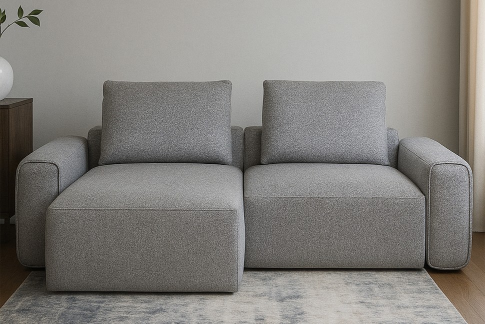 Диван трехместный Turin(2 секции) с канапе и мех черно/серый Santo1606 255*163,5**68см (TT-00016438)