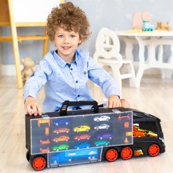 Детская машинка серии "Мой город" (Автовоз - кейс 60 см, черный. Набор из 12 машинок, 1 фуры и 8 дорожных знаков) (G205-001)