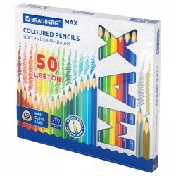 Карандаши цветные супермягкие яркие трехгранные BRAUBERG MAX 50 цветов 181860 (1) (92756)