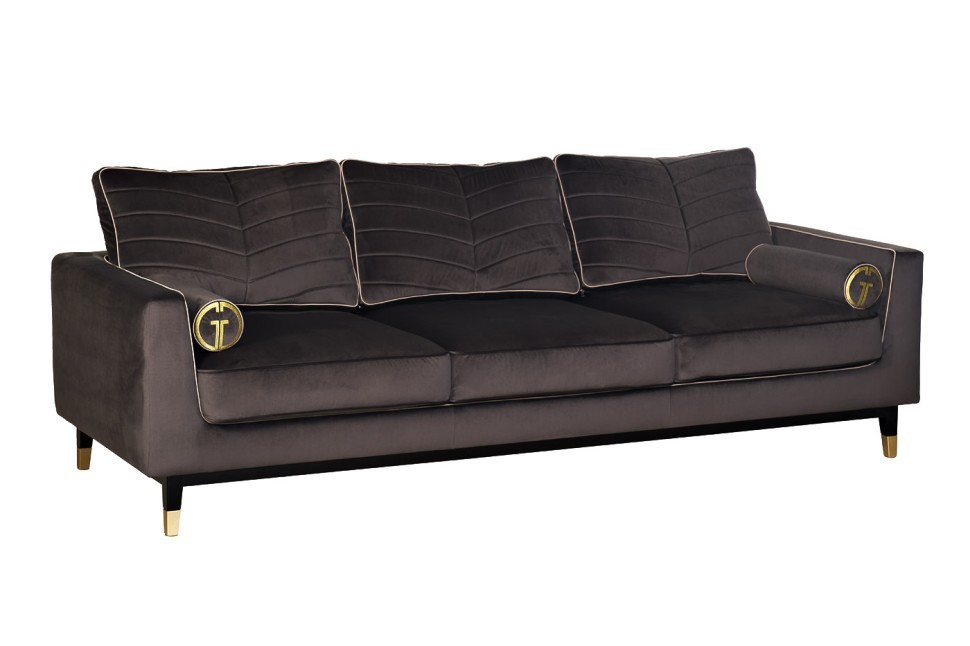 Диван Madrid Memory с кантом трехм. без мех.,велюр серый Riv96 - TT-00006836