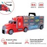 Детская машинка серии "Мой город" (Автовоз - кейс 64 см, красный, с тоннелем. Набор из 4 машинок, 1 автобуса, 1 вертолета, 1 фуры и 12 дорожных знаков (G205-004)