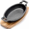 Сковорода с ручками на подставке 15,5х9,5см чугун/дерево МВ (26798)