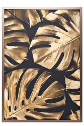 Холст "Золотые листья монстеры-2" 100х70 см, багет( латунь),поталь (TT-00010789)