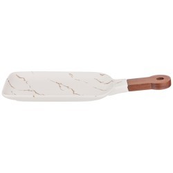 Блюдо для сервировки с деревянной ручкой коллекция "золотой мрамор" цвет: white 34*15,3*2 см Lefard (412-176)