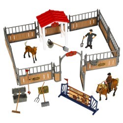 Набор фигурок животных  серии "Мир лошадей": Конюшня игрушка, Авелинская лошадь с жеребенком, фермер, наездница, инвентарь -  19 предметов (MM214-360)