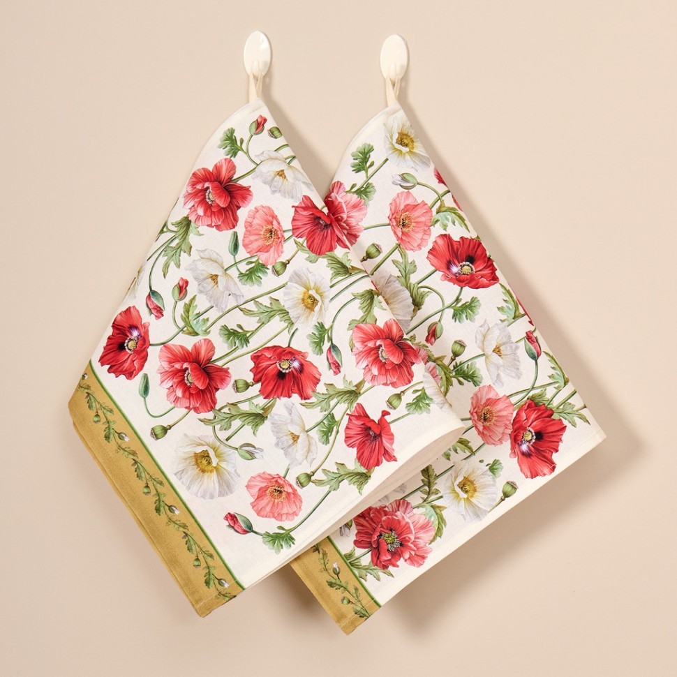 Набор полотенец 2 шт "маки" 40х60см ,кремовый, 100% хлопок,твил Lefard (850-731-63)