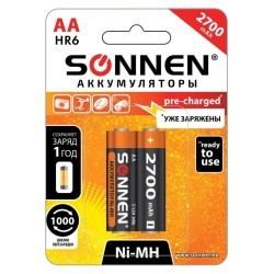 Батарейки аккумуляторные Sonnen HR06 (АА) Ni-Mh 2700 mAh 2 шт (454235) (65538)