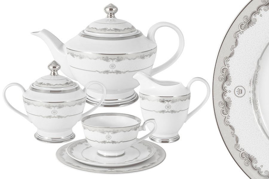 Чайный сервиз Корона серебро, 6 персон, 23 предмета - MI2-K3036-E6/23-S Midori