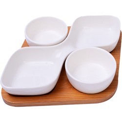 Менажница с подставкой 4пр фарфор/дерево LR (12077)