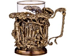 Подстаканник "грибник" латунь,жаропрочное стекло с позолоченной каемкой (385-184) 