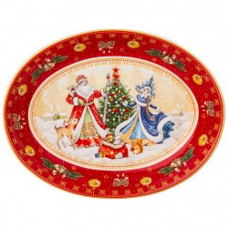 Блюдо lefard "дед мороз и снегурочка" овальное 25х19,5х4,5см красное Lefard (85-1730)